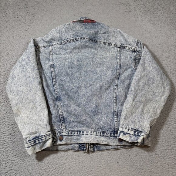VTG 90s Levis Sz M Acid Wash Plaid Lined Denim Trucker Jean Jacket 70417-9319 - Picture 7 of 7